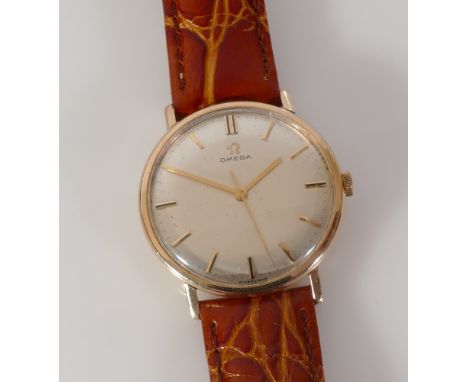 Omega vintage 9ct gold dress watch, late 1960's on brown leather strap.