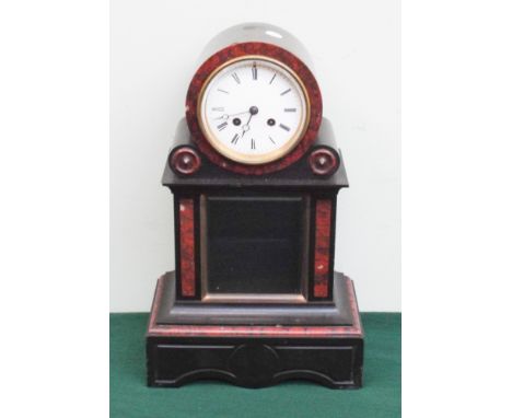 Victorian black and red marble mantel clock with striking movement and glazed front panel 