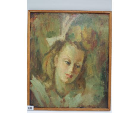 Julia Worswick (wife of Boris Ivan Pastoukhoff) head and shoulders portrait of lady with flowers in her hair signed lower rig