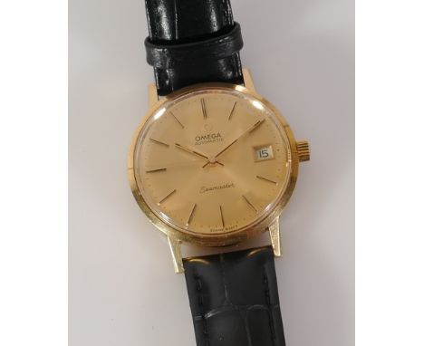 Gents vintage Omega Seamaster 18ct gold wristwatch, automatic on mock croc leather strap with Omega buckle
