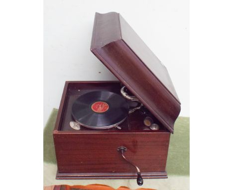 HMV Table model wind up gramophone in mahogany case 