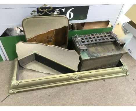 A brass fender, mirrored firescreen, coal box, fire grate and a wall mirror (5).