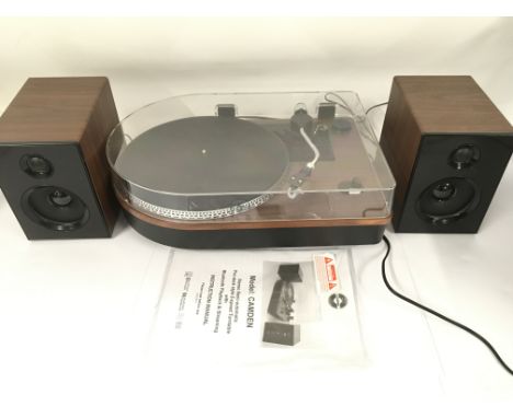 A Steepletone Camden semi automatic 2 speed turntable with Bluetooth capabilities plus a pair of speakers and manual (3).