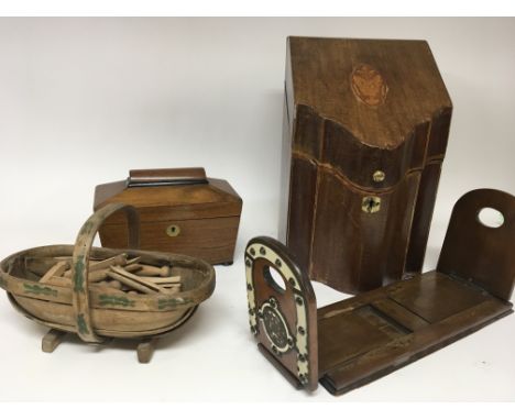 A George III mahogany knife box no interior a Victorian mahogany tea caddy with two compartments enclosed A Victorian sliding