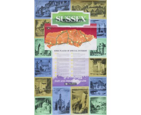 Poster BR(S) SUSSEX SOME PLACES OF SPECIAL INTEREST by R. Lander. Double Royal 25in x 40in. In good condition, has been folde