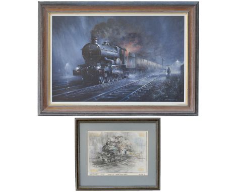 Original oil painting on canvas MIDNIGHT TRAIN by Don Breckon depicting Western Region Castle 4-6-0 number 5069 Isambard King