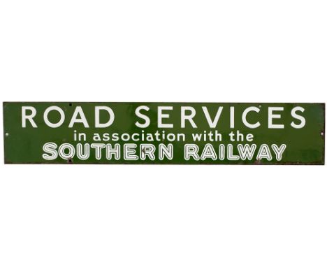 Southern Railway double royal enamel posterboard heading ROAD SERVICES IN ASSOCIATION WITH THE SOUTHERN RAILWAY. Measures 26i