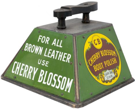 CHERRY BLOSSOM shoeshine cleaners box complete with three different advertising enamel panels. In excellent condition with no