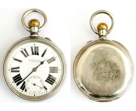 Great Central Railway nickel cased Railway Pocket Watch with top wind and push button set Swiss lever movement. Slightly rubb