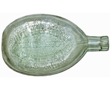 LSWR glass WHISKEY FLASK bottle marked on the front W. H. CLARK WINE MERCHANT &amp; CONTRACTOR REFRESHMENT DEPT L&amp;SWRLY. 