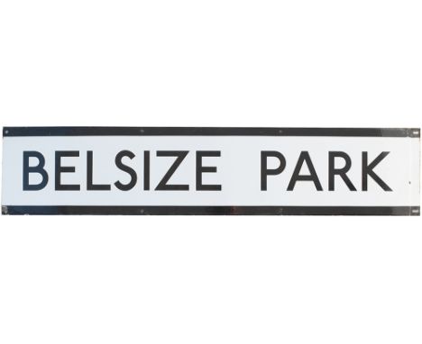 London Underground enamel frieze sign BELSIZE PARK. In very good condition measuring 43in x 9in.