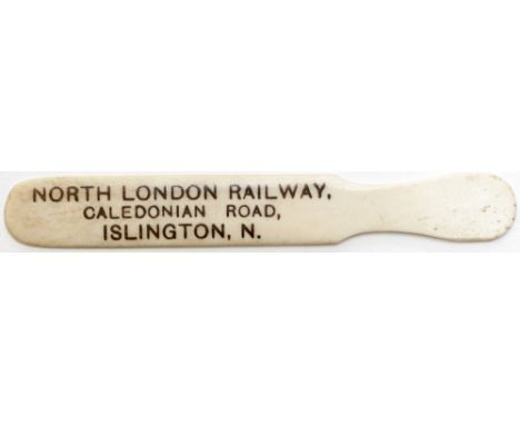 North London Railway ivorine newspaper turner, marked on one side NORTH LONDON RAILWAY CALEDONIAN ROAD ISLINGTON, N. On the o