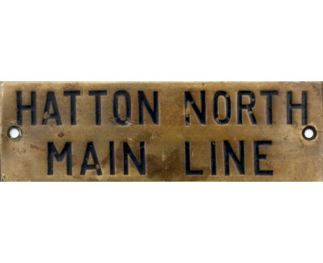 GWR signalbox shelf plate HATTON NORTH MAIN LINE. Hand engraved with original wax filling. Measures 4.75in x 1.5in and is in 