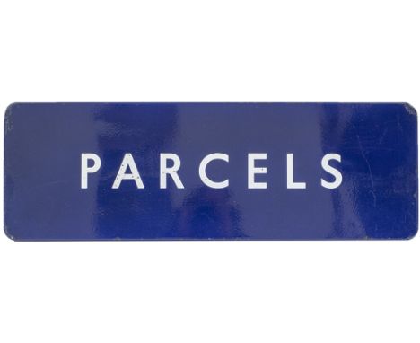 BR(E) FF enamel sign PARCELS measuring 36in x 12in. In good condition with some face chipping.