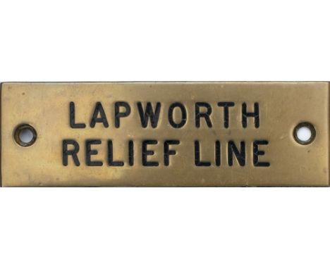 GWR signalbox shelf plate LAPWORTH RELIEF LINE. Machine engraved with original wax filling. Measures 4.75in x 1.5in and is in