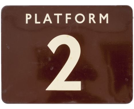 BR(W) FF enamel sign PLATFORM2. Measures 24in x 18in and is in very good condition with a few face and edge chips.