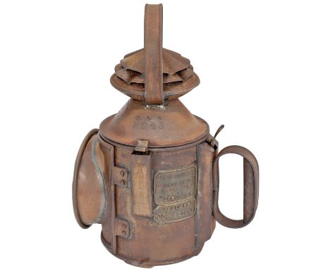 Great Northern Railway large double pie crust 3 Aspect handlamp stamped in the reducing cone and body GNR 8943. Brass plated 