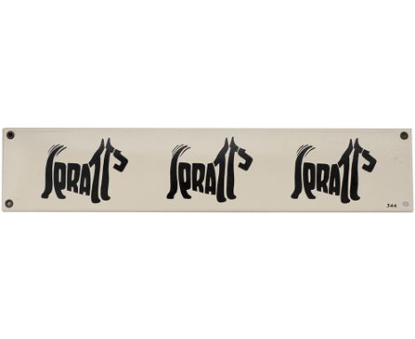 Advertising enamel sign SPRATTS  with 3 images of Terriers. Fully flanged and in excellent condition. Measures 20in x 4.25in.