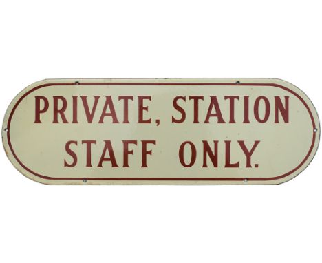 North Eastern Railway enamel doorplate PRIVATE, STATION STAFF ONLY. In excellent condition measures 18in x 6in. A rare doorpl