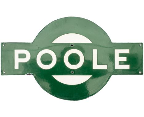 Southern Railway enamel target sign POOLE from the former London and South Western Railway station between Bournemouth and Wi
