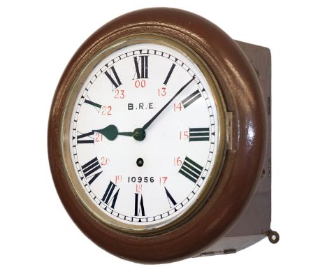 Great Northern Railway mahogany cased 8 inch fusee clock lettered on the dial B.R.E. 10956 and retaining its original cast br