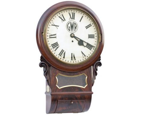 Taff Vale Railway 12 inch mahogany cased drop dial trunk clock. The original dial is lettered GWR in roundel. The English wir