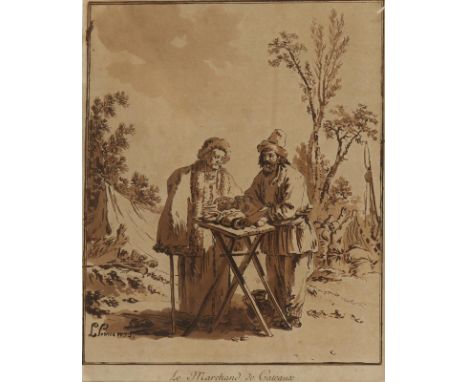 Prince, Jean-Baptiste le: (1734 Metz - St. Denise-du-Port 1781). Le Marchand de Gateaux. Radierung in Braun 1772. 20 x 16,5 c