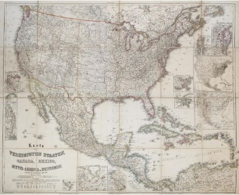 Ravenstein,E.G.: Karte Karte der Vereinigten Staaten, Canada, Mexico, Mittel-America und Westindien, gezeichnet von G. E. Rav