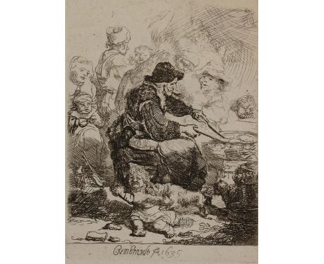 Rembrandt van Rijn, Harmensz: (1606 Leiden - Amsterdam 1669). Die Pfannkuchenbäckerin. Radierung auf Bütten, 1635. Plgr. 10,9