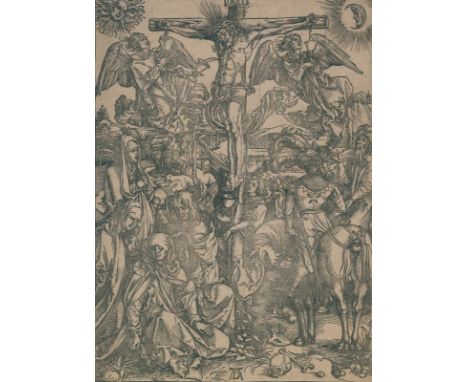 Dürer, Albrecht: (1471 Nürnberg 1528). Christus am Kreuz. Bl. 8 der großen Holzschitt-Passion. Holzschnitt auf Bütten mit WZ 