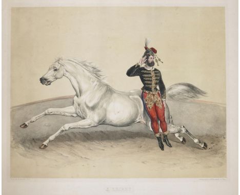 Album der Reitkünstler.: 4 Blatt kolor. Lithographien von Carl Goebel. Wien, Trentsensky (1845). Bildgr. 42 x 52 cm., Blgr. 5