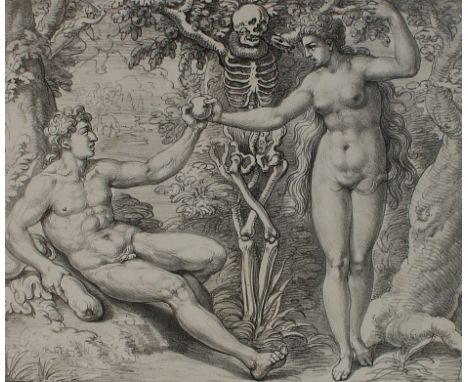 Piloty, Ferdinand: (1786 Homburg - München 1844). Adam und Eva. Lithographie nach Frans Floris um 1810. 20 x 24 cm, Blgr. 28 
