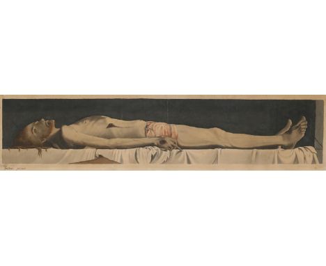 Holbein, Hans d.J.: (1497 Augsburg - London 1543) nach. Der Leichnam Christ im Grabe. Anonymes Aquarell nach dem Gemälde von 