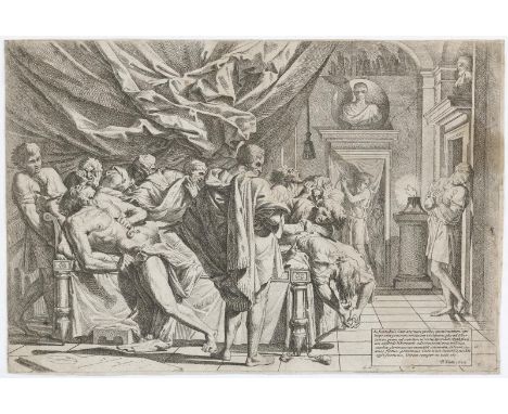 Testa, Pietro (gen. Il Lucchesino,: 1611 Lucca - Rom 1650). Der Tod des Cato, 1648. - Achill schleift den Körper Hectors um d