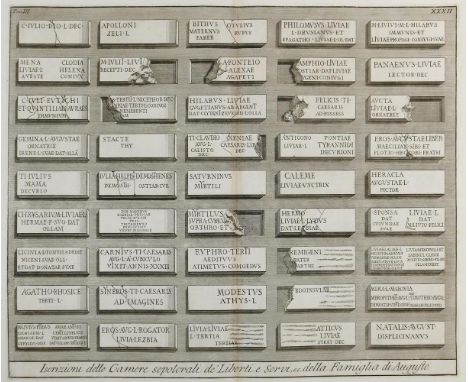 Piranesi, Giovanni Battista: (1720 Venedig - Rom 1778). Iscrizioni delle camere sepolcrali de' liberti e servi, ec. della fam