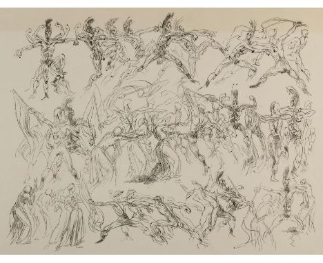 Ziegler, Richard: (1891 Pforzheim 1992). Totentanz (Jooss: der grüne Tisch). Holzstich. Blgr. 38 x 51 cm. Unt. mittig betitel