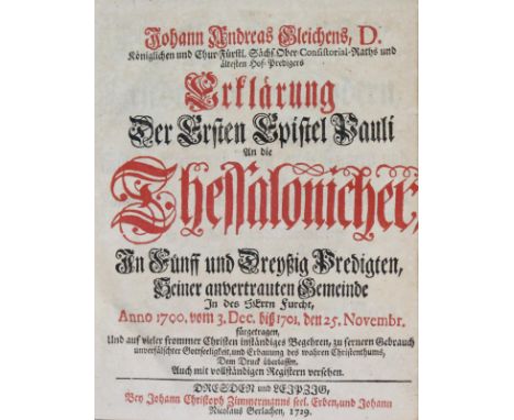 Gleich,J.A.: Erklärung der Ersten (Und:) der Andern Epistel Pauli an die Thessalonicher... 2 Bde. Drsdn. u. Lpz., Zimmermann 