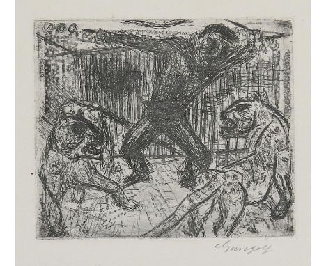 Gangolf, Paul (eig. Paul Loewy,: 1879 Königsberg - Esterwegen 1939). Dompteur. Kaltandelradierung. 10 x 12, Blgr. 29,7 x 31,2