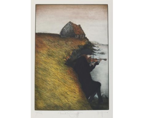 Degenhardt, Gertrude: (1940 New York). Farewell to Connaught. Schwarzgekleideter, rothaariger Geiger an der irischen Westküst