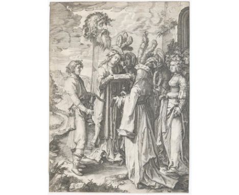 Leyden, Lucas van: (1494 Leiden 1533) nach. Die Frauen Israels lobpreisen Davids Triumph: David präsentiert das Haupt von Gol