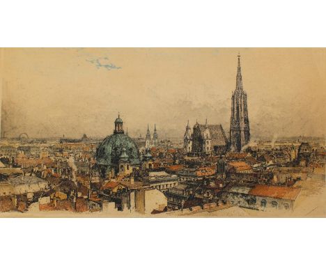 Konvolut: von 4 Bl. Künstlergraphiken in versch. Techniken u. Formaten, 19.-20. Jh.  ╔Luigi Kasimir╗ (1881-1962). Blick auf W