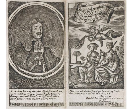 Struve,G.A.: Jurisprudentia romano-germanica forensis. 5. ed. Jena, Birckner 1688. Kl.8°. Mit Kupfertitel u. gest. Portrait-F