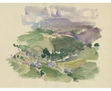 Strübe, Adolf: (1881 Maulburg - Schopfheim 1973). Blick von der Höhe auf Hausen im Wiesental. Aquarell. Ca. 23 x 28,5 cm., Bl