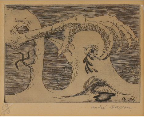 Masson, André: (1896 Balagny - Aix-en-Provence 1987). "L'Espagne assassinée". Aus: Paul Eluard, Solidarité bei Atelier 17 für