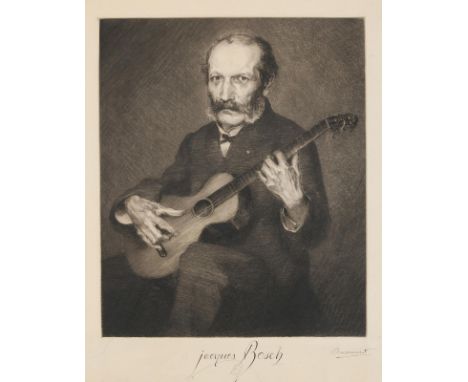 Bosch, Jaques (Jaime Felipe José Bosch).: Portrait des katalanischen Gitarristen. Aquatintaradierung v. Félix Bracquemond, 19