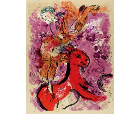 Chagall, Marc: (1887 Peskowatik bei Witebsk - Saint-Paul-de-Vence 1985). Kunstreiterin auf rotem Pferd. Farbdruck. 50 x 39,5 