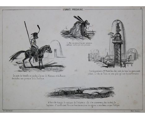 Cham (= A.de Noé).: Album Saugrenu. Prédictions pour l'année prochaine. Paris, Aubert, (ca. 1842). Qu.4°. 64 lith. Bl. u. 8 S