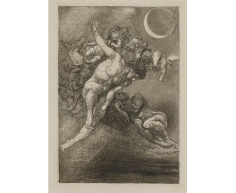 Jettmar, Rudolf: (1869 Zawodzie/Polen - Wien 1939). Nacht (Luna und Endymion). Radierung, 1929. Plgr. 16,7 x 11,6 cm - Hofsta