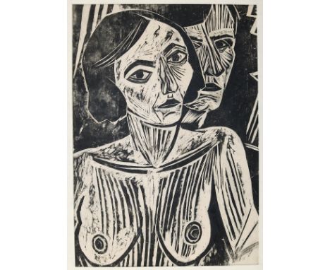 Staiger, Otto: (1894 Basel 1967). Zwei Köpfe. Holzschnitt (Handdruck) auf Japan. 54,5 x 38 cm. Betitelt, sign. "O.Staiger Bes