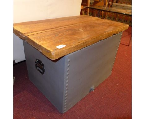 A pine and grey painted storage trunk